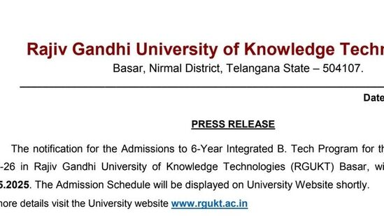 అర్హులైన విద్యార్థులు https://www.rgukt.ac.in/ వెబ్ సైట్ లోకి వెళ్లాలి. ఇందులో యూజీ అడ్మిషన్లు 2025 -26 కాలమ్ పై క్లిక్ చేయాలి. ఇక్కడ ముందుగా అప్లికేషన్ ఫీజు చెల్లించాలి. ఆపై అప్లికేషన్ ప్రాసెస్ పూర్తి చేసుకోవాలి. https://www.rgukt.ac.in/admissions2025.html లింక్ పై క్లిక్ చేసి దరఖాస్తు ప్రాసెస్ చేసుకోవచ్చు. అర్హులైన విద్యార్థులు https://www.rgukt.ac.in/ వెబ్ సైట్ లోకి వెళ్లాలి. ఇందులో యూజీ అడ్మిషన్లు 2025 -26 కాలమ్ పై క్లిక్ చేయాలి. ఇక్కడ ముందుగా అప్లికేషన్ ఫీజు చెల్లించాలి. ఆపై అప్లికేషన్ ప్రాసెస్ పూర్తి చేసుకోవాలి. https://www.rgukt.ac.in/admissions2025.html లింక్ పై క్లిక్ చేసి దరఖాస్తు ప్రాసెస్ చేసుకోవచ్చు.
