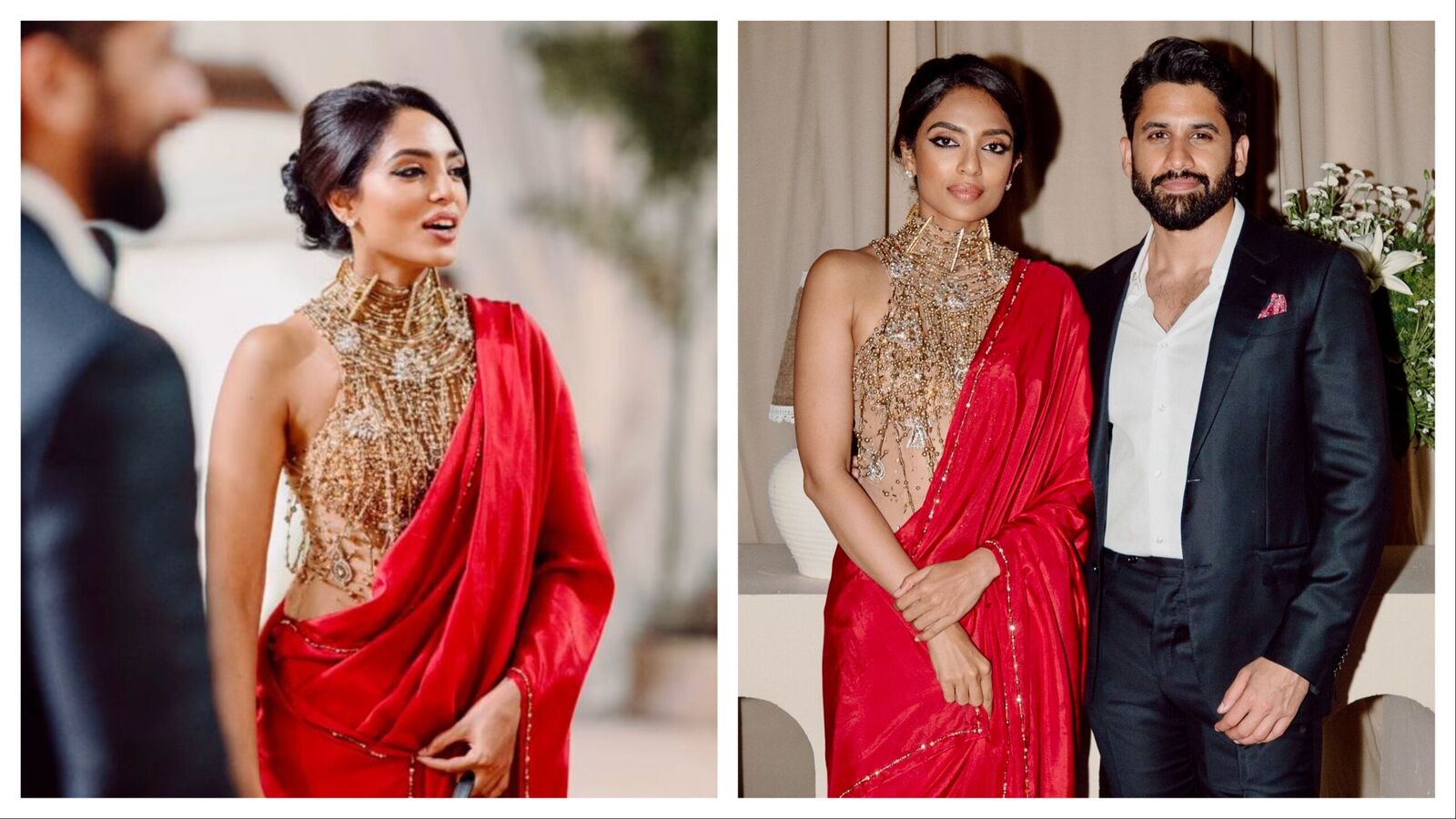 మరిది అక్కినేని అఖిల్ రిసెప్షన్ లో వదిన శోభిత లుక్ అదుర్స్.. రెడ్ సారీలో కిరాక్.. చైతన్యతో ఇలా