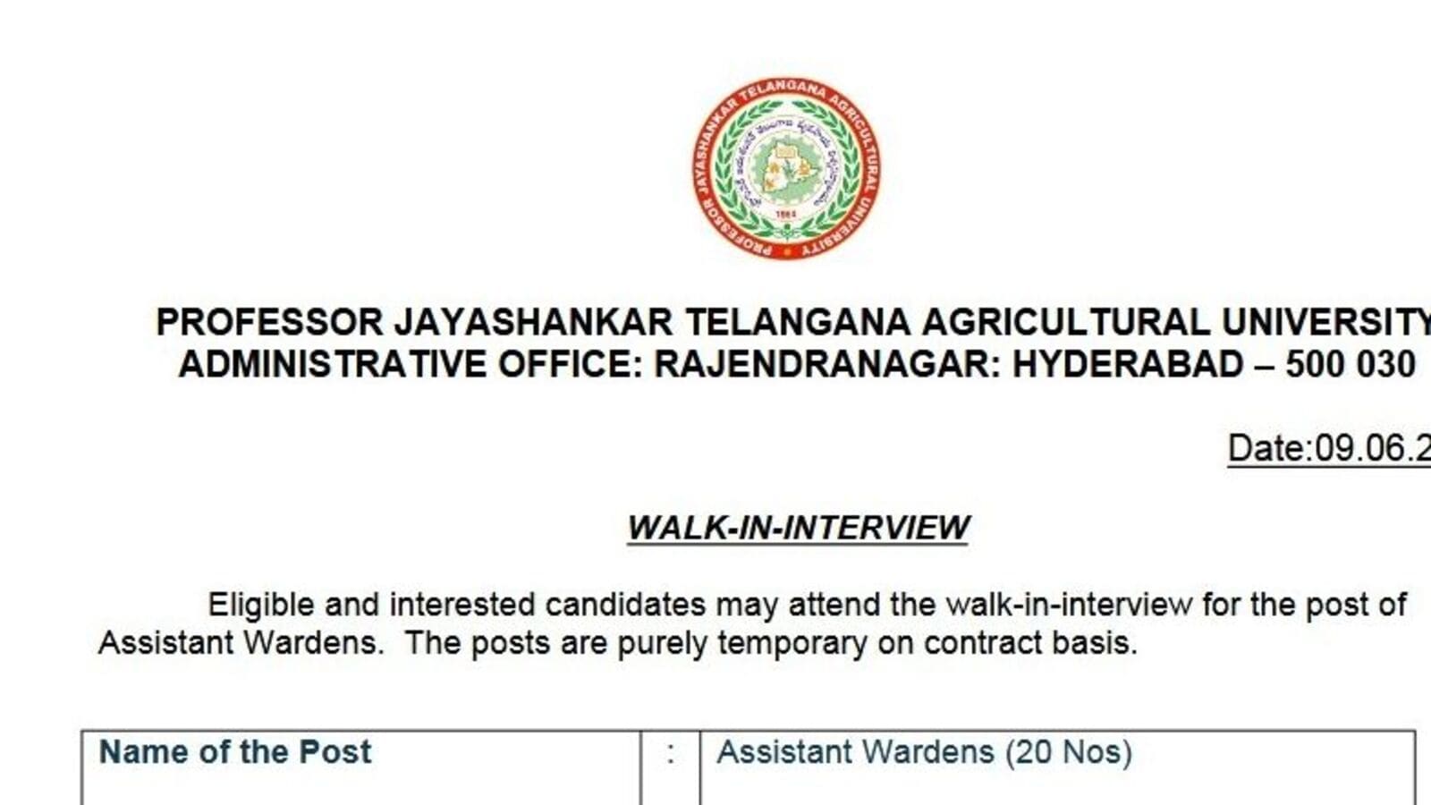 జయశంకర్ అగ్రికల్చర్ యూనివర్శిటీలో ఉద్యోగాలు - జీతం రూ. 35 వేలు, ముఖ్య వివరాలివే
