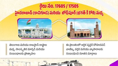 <p>ఈ డైలీ ఎక్స్ ప్రెస్ ట్రైన్…. కాచిగూడ నుండి ప్రారంభమై నిజామాబాద్, నాందేడ్, పూర్ణ, హింగోలి, వాషిం, అకోలా, మల్కాపూర్, ఖాండ్వా స్టేషన్లల్లో ఆగుతుంది. అంతేకాకుండా ఇటార్సీ, నర్మదాపురం, రాణి కమలపతి, సంత్ హిర్దారం నగర్, సెహోర్, మక్సీ, ఉజ్జయిని, రత్లాం, జవ్రా, నేమ్డ్స, జవ్రా, మంద్రా, బిజయ్నగర్, నసీరాబాద్, అజ్మీర్, బీవార్, సోజత్ రోడ్, మార్వార్ జంక్షన్, పాలి మార్వార్, భగత్ కి కోఠి (జోధ్పూర్) స్టేషన్ కు చేరుతుంది. </p> <p>ఈ డైలీ ఎక్స్ ప్రెస్ ట్రైన్…. కాచిగూడ నుండి ప్రారంభమై నిజామాబాద్, నాందేడ్, పూర్ణ, హింగోలి, వాషిం, అకోలా, మల్కాపూర్, ఖాండ్వా స్టేషన్లల్లో ఆగుతుంది. అంతేకాకుండా ఇటార్సీ, నర్మదాపురం, రాణి కమలపతి, సంత్ హిర్దారం నగర్, సెహోర్, మక్సీ, ఉజ్జయిని, రత్లాం, జవ్రా, నేమ్డ్స, జవ్రా, మంద్రా, బిజయ్నగర్, నసీరాబాద్, అజ్మీర్, బీవార్, సోజత్ రోడ్, మార్వార్ జంక్షన్, పాలి మార్వార్, భగత్ కి కోఠి (జోధ్పూర్) స్టేషన్ కు చేరుతుంది. </p>