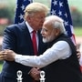 Budget Session 2025: US President Donald Trump (L) shakes hands with India's Prime Minister Narendra Modi during a joint press conference at Hyderabad House in New Delhi on February 25, 2020. (Photo by Prakash SINGH / AFP) (AFP)