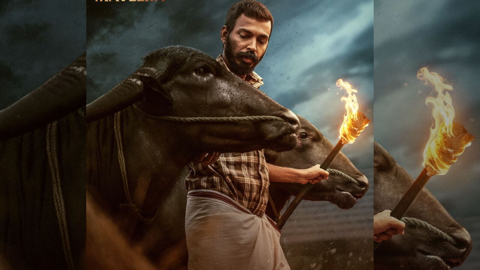 కరవాలి నుంచి కన్నడ స్టార్ నటుడు పాత్ర పరిచయం.. రెండు గేదెల మధ్య మవీరగా రాజ్ బి శెట్టి.. సూపర్ మెన్ తరహాలో!