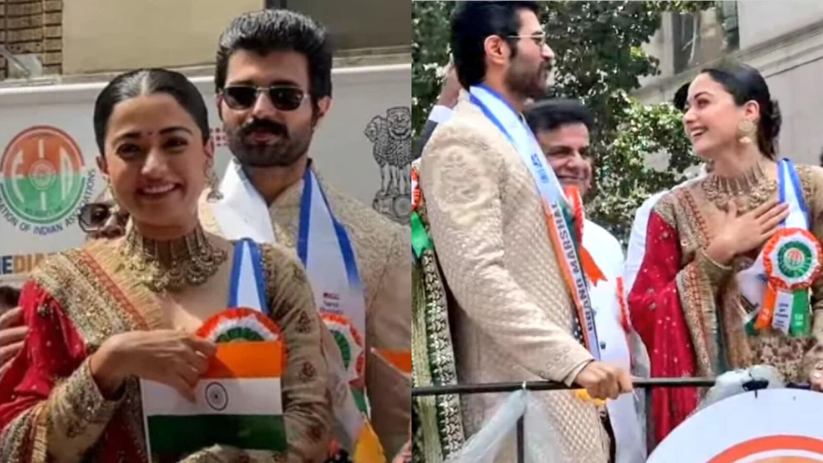 విజయ్, రష్మిక చేతిలో చేయి వేసి.. న్యూయార్క్ ఇండియా డే పరేడ్‌లో లవ్ బర్డ్స్ సందడి